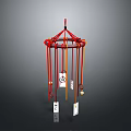 Colorful Red And Yellow Wind Chime With Hanging Decorative Cards And Metal Frame