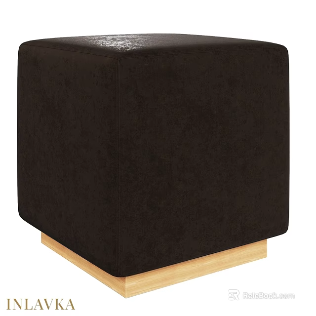 Black Upholstered Square Ottoman With Wooden Base For Living Room 3d model 