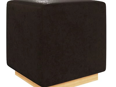 Black Upholstered Square Ottoman With Wooden Base For Living Room 3d model