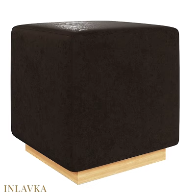 Black Upholstered Square Ottoman With Wooden Base For Living Room 3d model