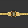 Elegant Gold Digital Watch With Square Dial Shiny Metallic Strap And Reflection 3d model
