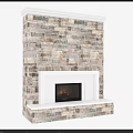 Modern Stone Wall Fireplace With White Frame And Burning Flames Interior Design 3d model