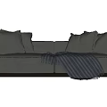 Modern Gray Two-Seater Sofa with Soft Pillows and Cozy Blanket Design