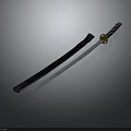 Traditional Katana Weapon With Black Scabbard White Handle And Silver Blade On Dark Background