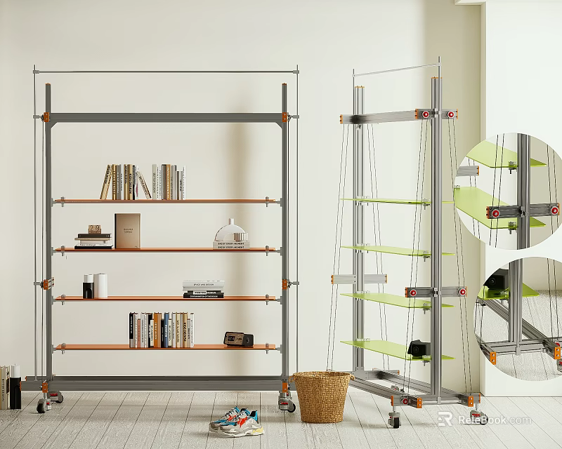 Mobile Metal Frame Shelving Unit With Wooden Shelves Rolling Casters For Books Decor Storage 3d model 