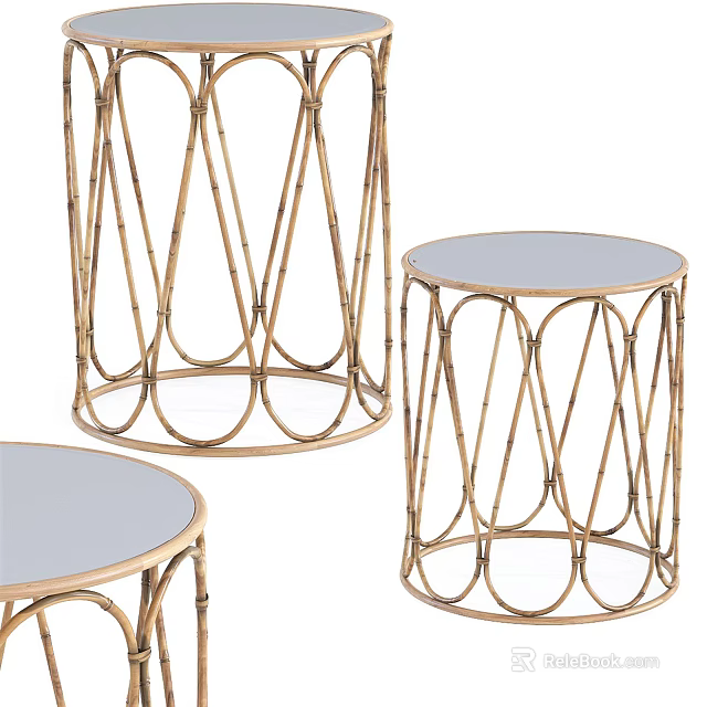 Modern Round Side Tables With Gold Metal Frame And Glass Top 3d model 