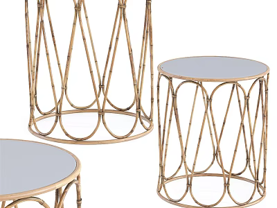 Modern Round Side Tables With Gold Metal Frame And Glass Top 3d model