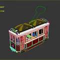 Vintage Red Tram With Classic Design Overhead Wire And White Windows