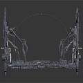 Cartoon Style Castle Ruins With Broken Walls And 3D Modeled Towers On Dark Background
