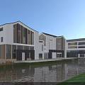 Modern Detached Villa Exterior With Glass Facade Balcony And Lawn Area