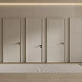 Modern Interior Featuring Multiple Hinged Doors With Metal Handles Wooden Floor And Carpet