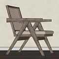 Modern Wooden Leisure Chair With Woven Backrest White Cushion And Crossed Legs