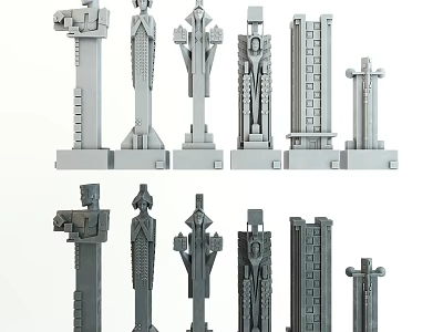 Various Architectural Column Models With Different Design Styles And Structures 3d model