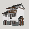Traditional Chinese Style Two Story House With White Walls Black Tiled Roof And Wooden Balcony