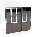 Modern Double Bookcases with Glass Doors and Wooden Storage Cabinets