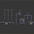 Purple And Yellow Plumbing Hardware Tools With Pipes Valves And Fittings 3D Model
