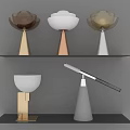 Modern Table Lamps With Gold Silver White Bases And Sleek Designs On Shelf