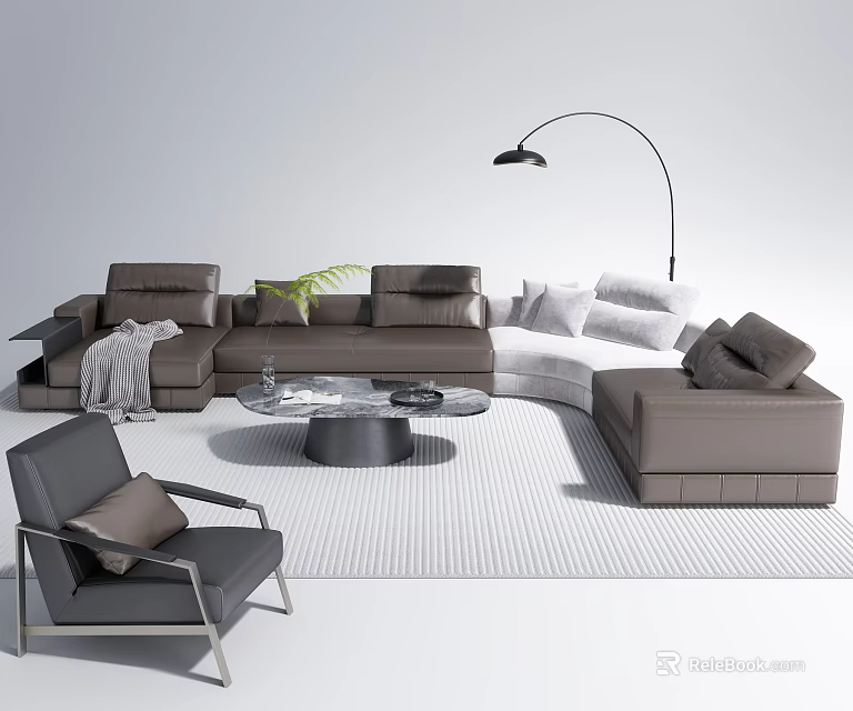 Modern Sofa and Coffee Table Set with Accent Chair Floor Lamp and Pillows 3d model