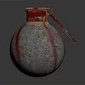 Hand Grenade With Red Stripes Metallic Surface And Fuse Ring Design