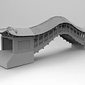 Traditional Chinese Architectural Bridge with Arched Structure Roof Eaves Steps and Railings