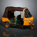 Vintage Rusty Yellow Green Tricycle With Brown Roof Open Seat And Windshield
