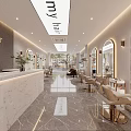 Beauty Hair Salon Modern Interior Design With Elegant Sofa Chairs Mirrors Green Plants Marble Floor