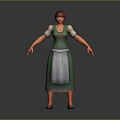 3D Game Movie Character With Red Hair Green Dress And White Apron Design