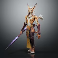 Fantasy Leopard Patterned Character With Horned Head And Sword Weapon Design 3d model