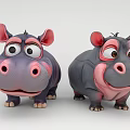 Cute Cartoon Hippo Dolls With Big Eyes Pink Ears And Gray Bodies