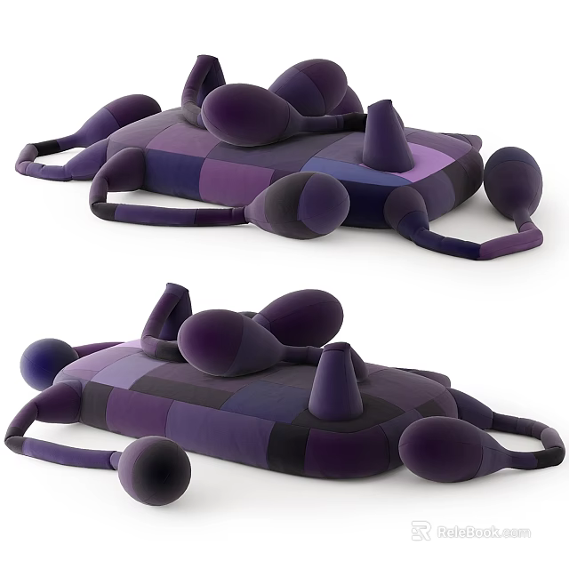 Unique Abstract Sofa With Purple Black Plush Cushions And Irregular Shapes 3d model