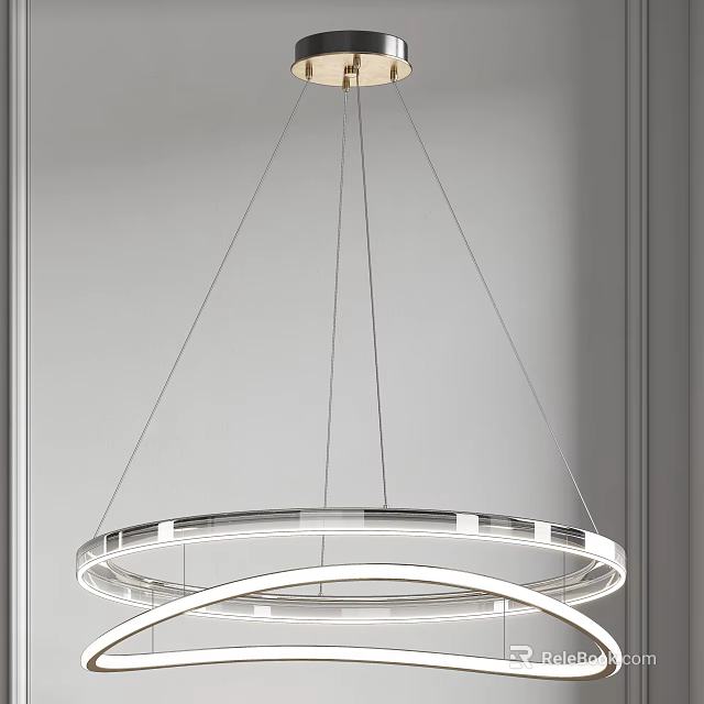 Sleek Modern Circular Chandelier With Double Ring Design And Brushed Metal Frame 3d model 