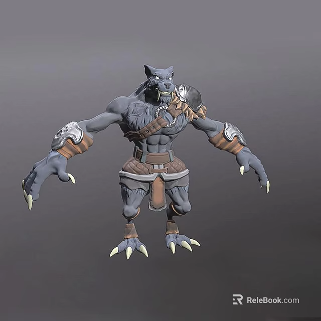 Game Film Character With Wolf Head Gray Skin Muscular Arms Sharp Claws Armored Gear 3d model 