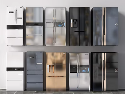 Various Styles and Colors of Modern Refrigerators and Freezers on 3d model