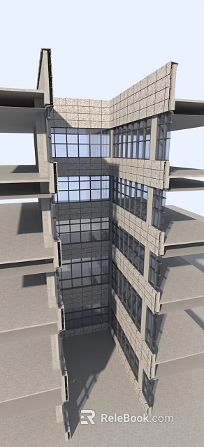 Multi Story Modern Building Structure With Concrete Frames Large Windows And Balconies 3d model