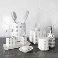 Stylish White Gold Geometric Pattern Bathroom Essentials with Toothbrushes Comb Soap Dispenser Tissue Box