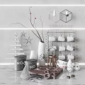 Modern Decorative Ornament Set with White Vase Geometric Candle Holders Star Ornaments and Cup Rack