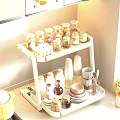 Practical Kitchen Storage Shelf With Glass Spice Jars Containers Dishes And Utensils