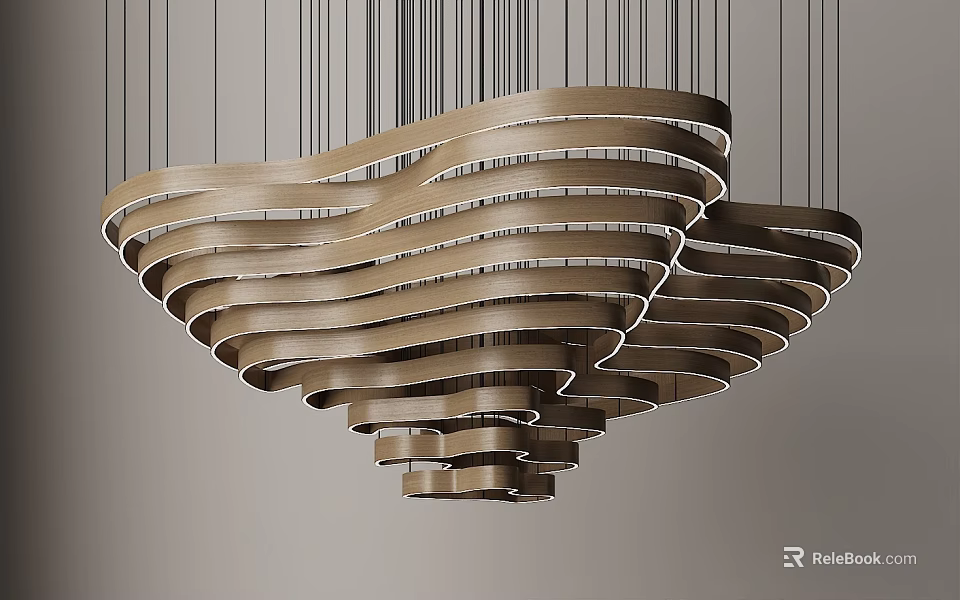 Modern Unique-shaped Pendant Light Featuring Curved Wooden Layers for Interior Design 3d model 