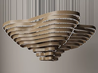 Modern Unique-shaped Pendant Light Featuring Curved Wooden Layers for Interior Design 3d model