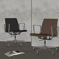 Modern Office Chair With Black Leather Brown Wooden Slat Metal Frame Armrests And Wheels