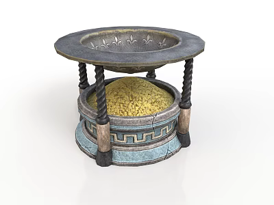 Traditional Decorative Table With Round Top Storage Base Columns Yellow Filling and Blue Gray Accents 3d model