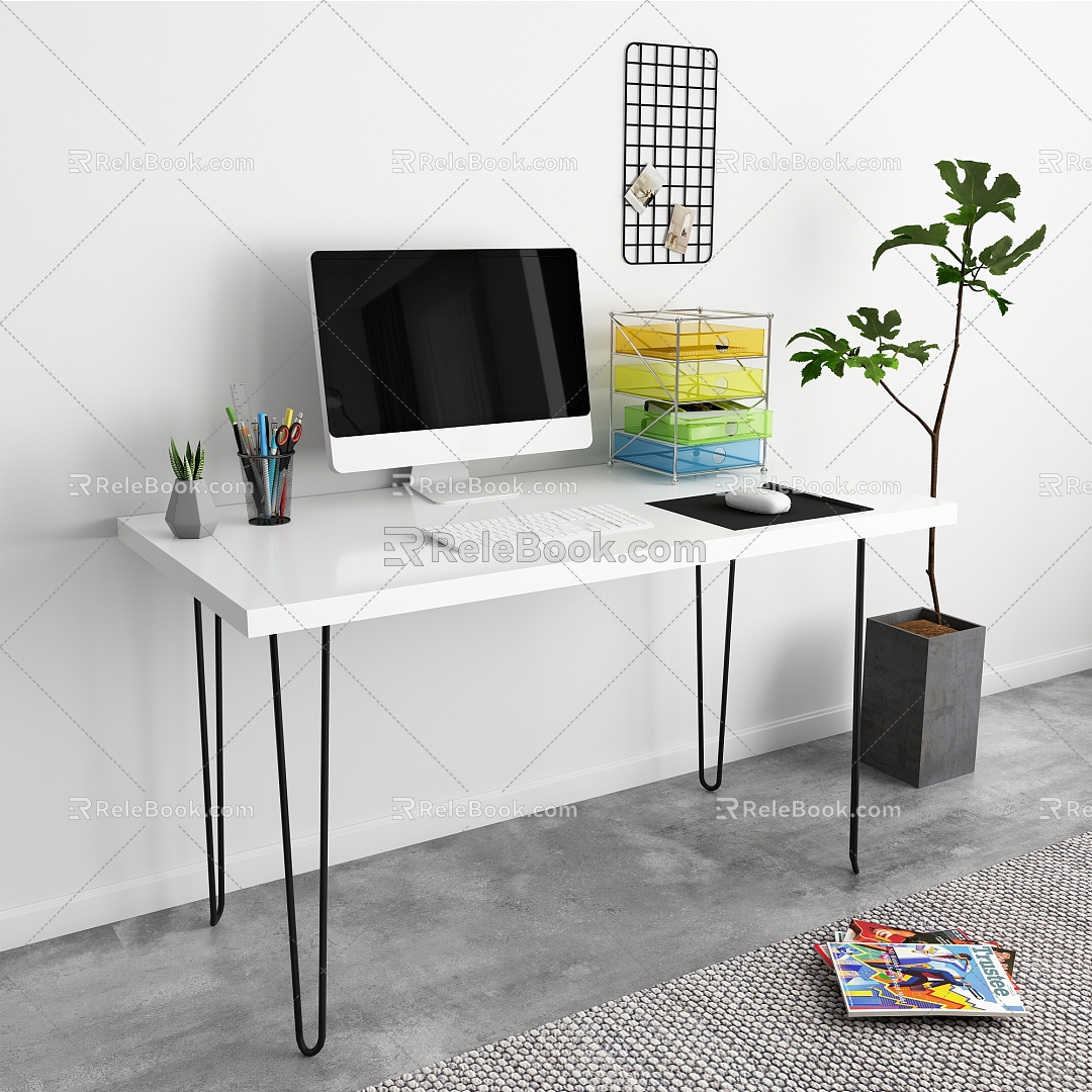 Modern desk computer desk combination 3d model