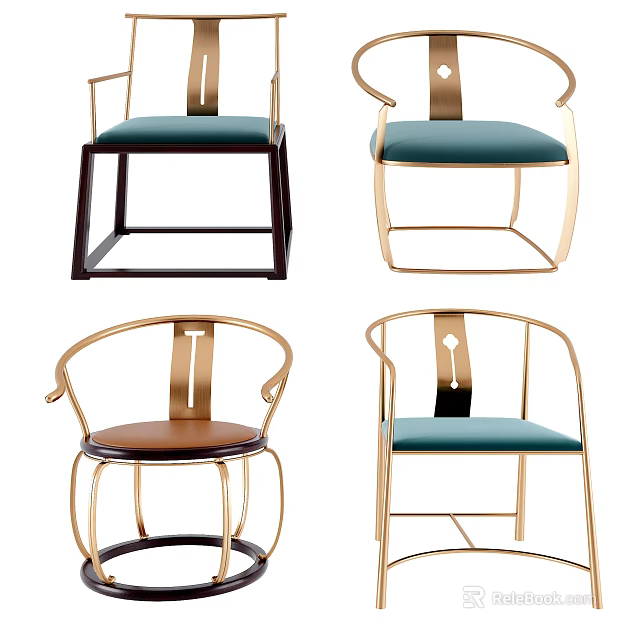 Modern Stylish Leisure Chairs with Metal Frames and Colored Seats in Various Designs 3d model 