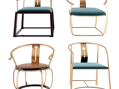 Modern Stylish Leisure Chairs with Metal Frames and Colored Seats in Various Designs 3d model