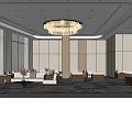 Modern Station Lobby With Large Floor to Ceiling Windows White Wooden Walls And Crystal Chandelier