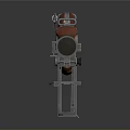 Tactical Shotgun With Orange Black Striped Grip And Silver Barrel On Metal Stand