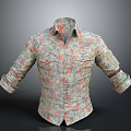 Floral Print Collared Long Sleeve Shirt With Cuffed Sleeves And Pockets