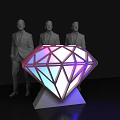 Modern Diamond Shaped Reception Desk With Colorful Lighting And Men In Suits