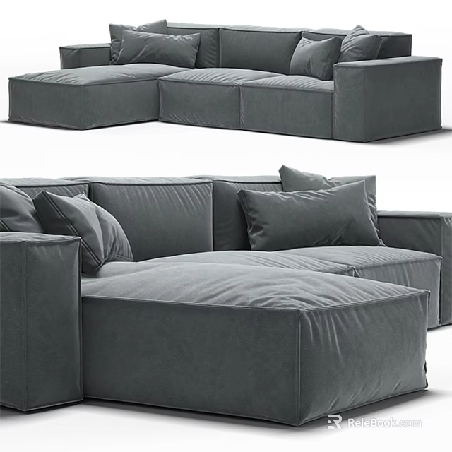 Modern Gray Sectional Sofa with Plush Cushions and Spacious Seating Design 3d model
