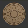Ornate Round Bronze Shield with Intricate Patterns and Central Radiant Design